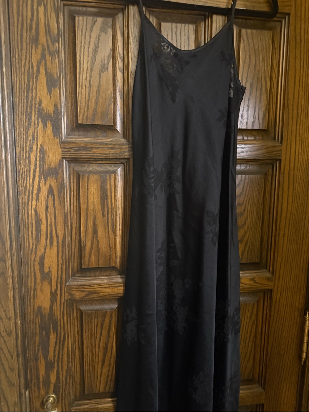 Jones New York Collection Black Satin Floral Flocked Slip Dress - Picture 4 of 4